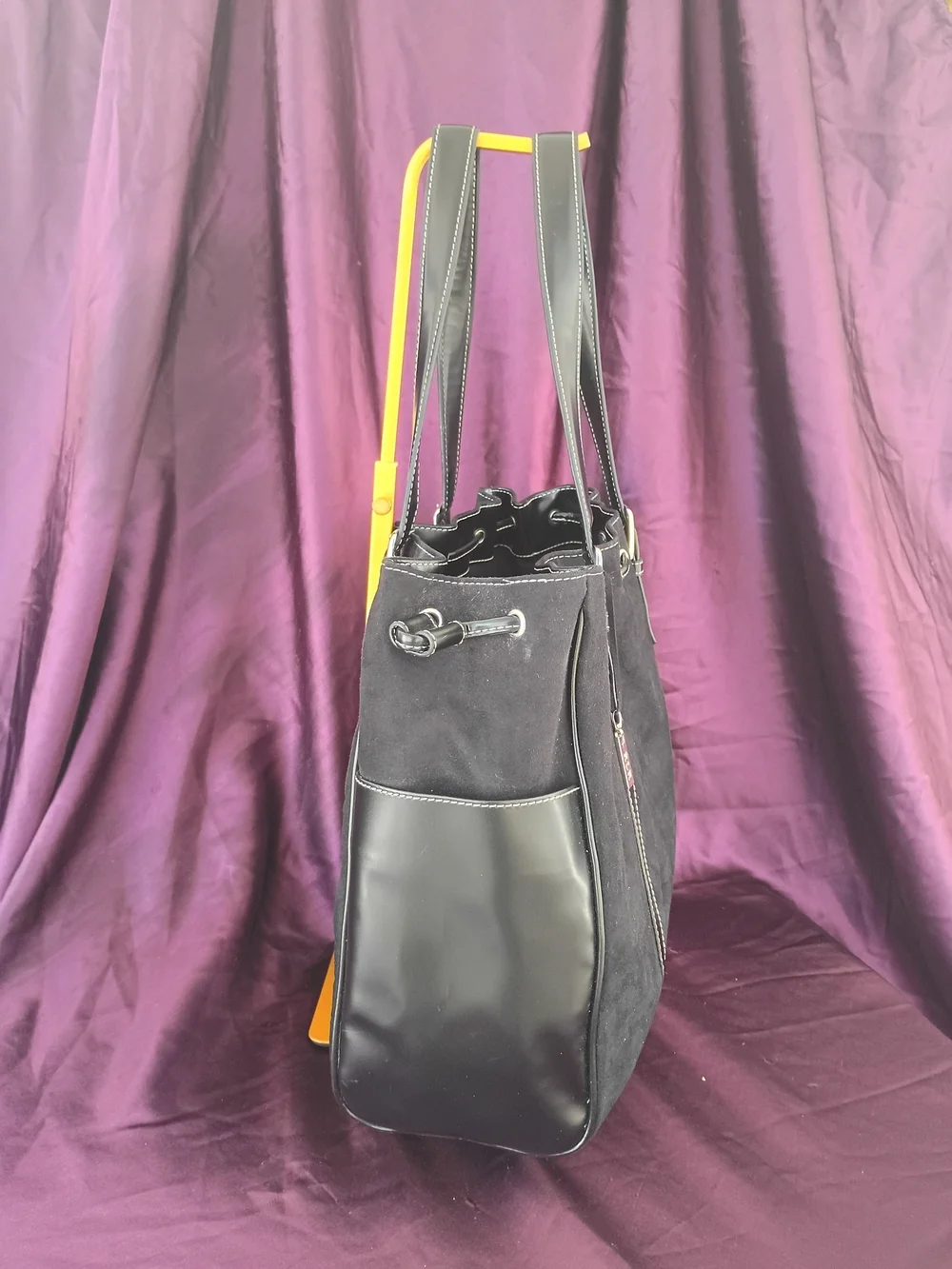 Ralph Lauren Black Suede Drawstring Tote with Leather Trim